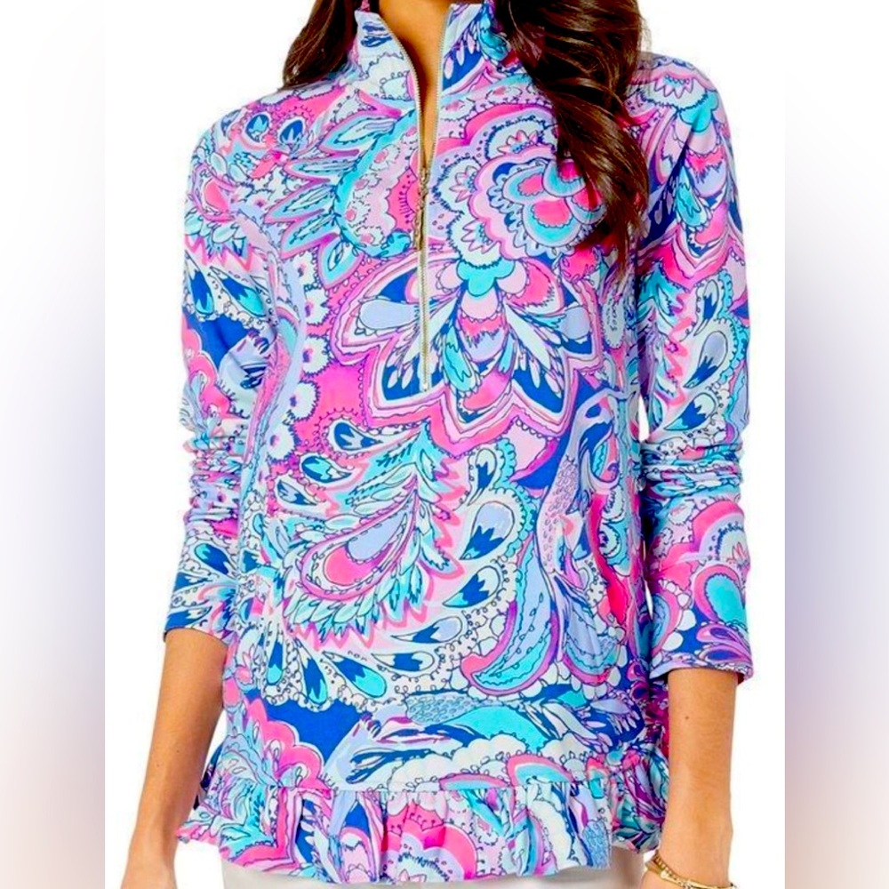 Lilly Pulitzer Medium Killian Popover Pink Tropical Mermaids NWOTS